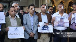 Wartawan Palestina adakan aksi solidaritas untuk rekan mereka yang ditembak militer Israel