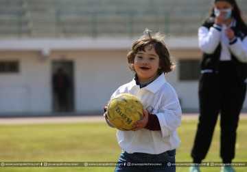 Abud, anak Palestina Gaza penyandang sindrom down, saat berolah raga bersama dengan rekan-rekanya dari kalangan disabilitas.